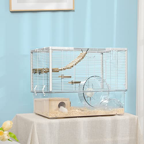 PawHut Hamster Cage with Deep Bottom, Ramp, Hut & Wheel, 23.25" x 14" x 18.5"