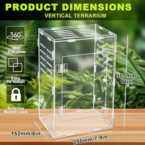 Acrylic Reptile Terrarium Tank 7.9x6x12 Inches Ideal for Chameleons & More