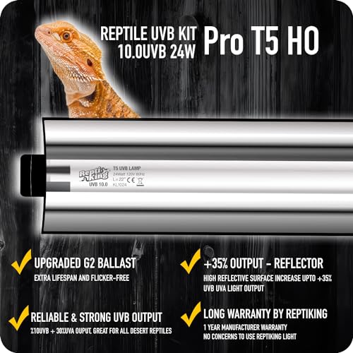 UVB Light Kit for Desert Reptiles: 24W T5 Fixture with 10.0 UVB Tube for Bearded Dragons