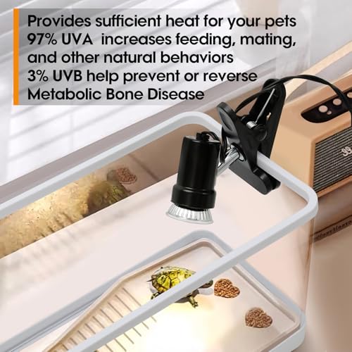 (2nd Gen) 50W Reptile Heat Lamp with UVA UVB Bulbs for Tortoises, Lizards & Snakes